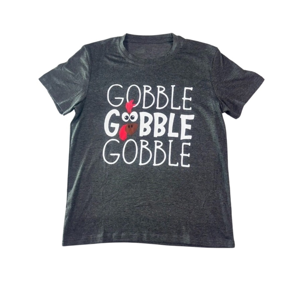 Gobble Gobble Gobble Graphic Tee Gray Thanksgiving Shirt M‎ NWOT